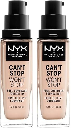 NYX Professional Makeup Can't Stop Won't Stop Full Coverage Foundation, Langanhaltend, Wasserfest, Vegane Formel, Mattierter Teint, Farbton: Light porcelain (Packung mit 2)