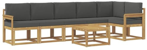 vidaXL Outdoor-Sofagarnitur 7 pcs Weiß und Anthrazit Polyester, Modernes Garten-Sofa Set, wetterfestes Möbel, Sektional für die Terrasse, Akazienholz, Entspannung im Freien