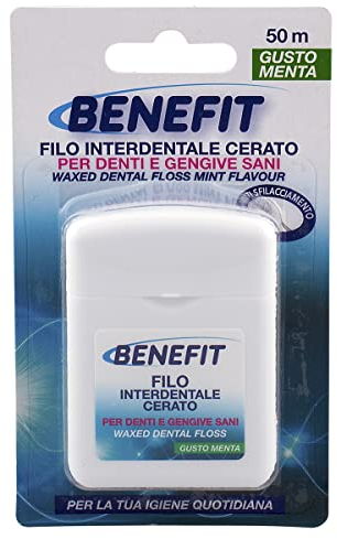 Benefit Filo Interdentale Cerato per Denti e Gengive Sani, Gusto Menta, Anti Sfilacciamento - 50 Metri