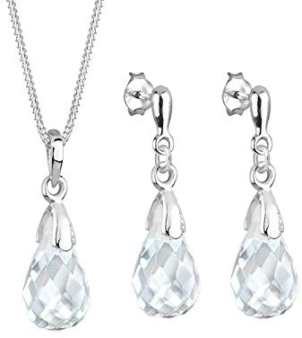 Elli Schmuckset Damen Tropfen Bergkristall in 925 Sterling Silber
