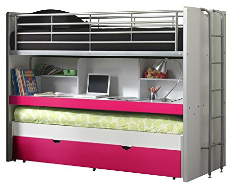 VIPACK Hochbett Bonny m. Regalf. u. Doppelquerschl.weiß/pink