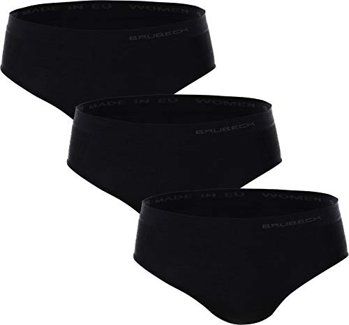 BRUBECK 3er Set Slips Merino Damen | Hipster | Unterhose atmungsaktiv | Hüftslip | Nahtlose Unterwäsche für Mädchen Frauen | Womens Underwear Seamless | 41% Merino | Gr. M | Schwarz | HI10080