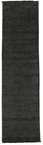 RugVista Handloom Fringes, Teppich, Shaggy/Handloom, 300 x 80 cm, Rechteckig, Niedriger Stapel, Wohnzimmer, Esszimmer, Schlafzimmer, Diele, Nur chemische Reinigung, Care & Fair Zertifiziert, Schwarz