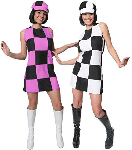 I LOVE FANCY DRESS Une Mini-Jupe/Robe Courte à Carreaux Noires et Blancs Style Mary Quant des année 60 pour Adulte. Ideal pour Les enterrements de Vie de Jeune Fille. (XLarge) (défault)