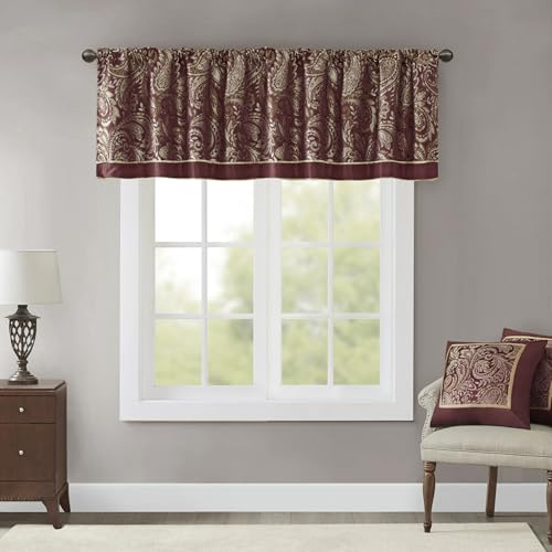 Madison Park Faux Silk Paisley Jacquard Valance, 1 Panel, 50x18 Burgundy