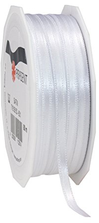 PRÄSENT C.E. PATTBERG Nastro raso bianco, nastro di raso per impacchettare regali, lungh. 50 m, largh. 6 mm, nastro per pacchi regalo, per decorare e bricolage, per varie occasioni