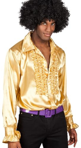 Boland- Chemise disco à volants, or, pour hommes, déguisement, chemise de fête, Schlagermove, années 70, fête de thème, carnaval