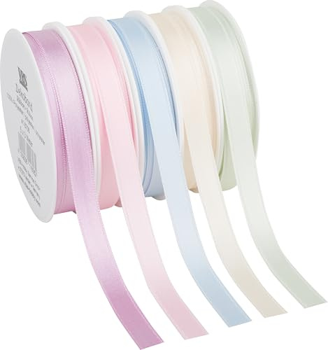 5er-Set Satinband Pastell Schleifenband Deko à 3m x 1cm Hochzeit Geschenk Rolle