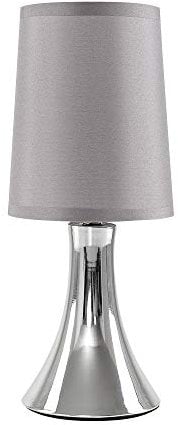 MiniSun | Small Modern Chrome Touch Table Lamp with a Grey Fabric Shade | Table Lamps, Home Décor & Improvement Essential | Includes 5W LED Bulb [3000K Warm White]