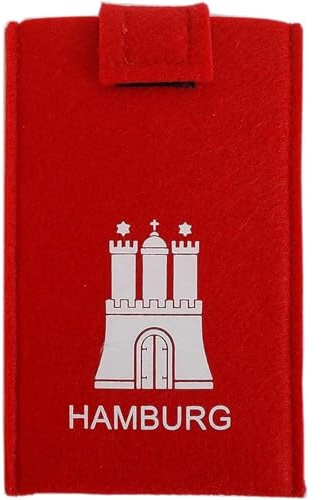 Unbekannt Hamburg Handytasche Hülle für Smartphones - Fanartikel aus rotem Filz mit HH Wappen und Schrift - 13 x 7,5 cm
