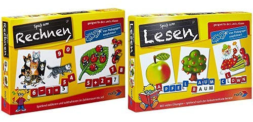 Noris 606076341 - Rechnen (1.+2. Klasse), Kinderspiel & 606076340 - Spaß am Lesen Kinderspiel