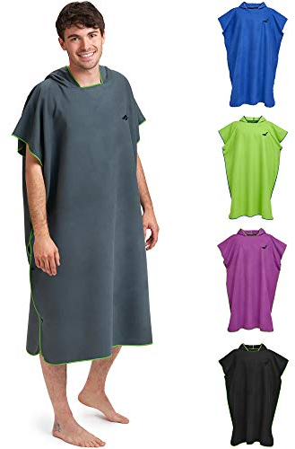 Fit-Flip Strandponcho für Surfer - Poncho Handtuch schnelltrocknend aus Mikrofaser - Umkleidehilfe Strand - Surfponchos Ultraleicht - Badeponcho für Erwachsene (Größe M, Dunkelgrau/Grün)