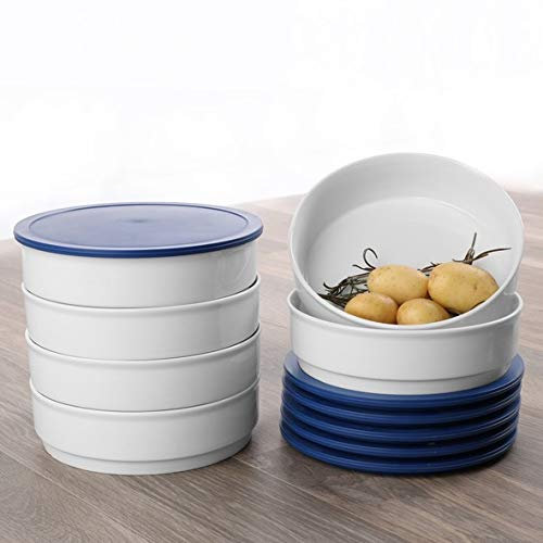 Holst Porzellan GVE 080 FA6 Vorratsdose/Vorratsschale 0,80 l stapelbar mit Deckel blau, weiß/blau, 18 x 18 x 5.2 cm, 6 Einheiten