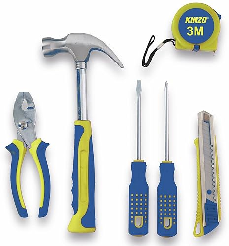 Werkzeug-Set - 6 Teile - Hammer, Maßband, Messer, Schraubendreher und Zangen