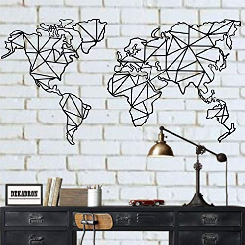 DEKADRON Metal World Map Wall Art, 2 Pieces Geometric World Map Decor, Metal Wall Decor (120x63 cm)