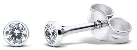 TIABELLE – Ohrstecker TRUMPET aus Titan mit funkelnden Swarovski® Zirconias – Silberfarbene Ohrringe für Damen – allergenfrei & hautverträglich – Handmade in Germany (MINI | 3,0mm ø | White)