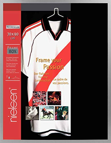 nielsen Trikotrahmen, 70 x 90 cm - Floatglas, Aluminium, Silber matt, Objektrahmen zum Aufhängen im Hoch- & Querformat, Echtglas, Framebox