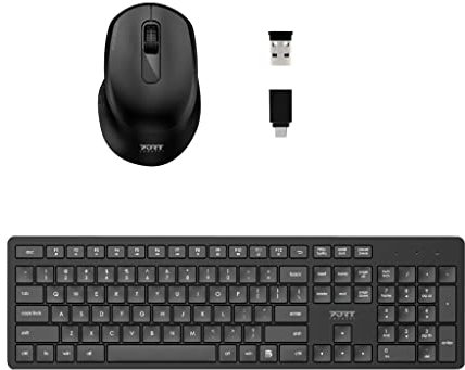 Port Connect Clavier pc de Bureau sans Fil 2.4 ghz USB-a & USB-c 12 raccourcis multimédia Optique 1600 dpi azerty Prise EU Noir