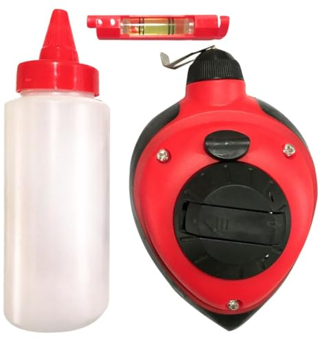 Amtech 30 m Line Marker Set with High-Vis Chalk & Mini Level, Quick Site Layout for Brick, Slab & Drain Runs, Fast Wind-Back Storage