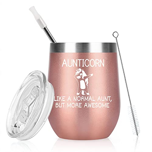 Livole Auntie Gifts for Christmas, Birthday Ideas, Wine Tumbler Gift for Aunty, Aunt, Women, Awesome Auntie Mug, Aunticorn, 12oz Stainless Steel Wine Glass Tumbler, 350ml Insulated Coffee Mug