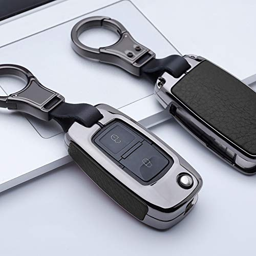 ontto Autoschlüssel Hülle für VW Golf Polo Passat Tiguan Skoda Octaiva Superb Seat Altea Leon Fernbedienung Cover Zinklegierung Schlüsselhülle Schlüsselanhänger Schlüssel Schutz Etui-Schwarz A
