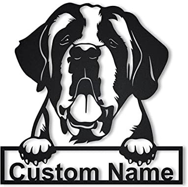 Personalizado nombre personalizado perro San Bernardo letrero de metal arte | Cartel de metal personalizado del perro de San Bernardo | Regalos divertidos del perro de San Bernardo | Regalo de perro