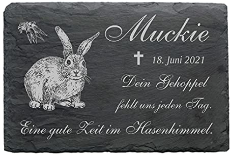 DEKO-LANDO Schiefer HASE Hasen Tiergrabstein Gedenktafel Grabstein wetterfest mit Wunschgravur Name Datum 22 x 16 cm | Dekolando Home Accessoires