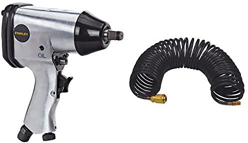 Stanley 160157Xstn Kit Avvitatore Ad Impulsi In Valigetta, 1/2 Con 10 Bussole, Velocità 4600/Min & 8221577Stn Tubo Spiralato 10 Metri Attacco Rapido, Nero