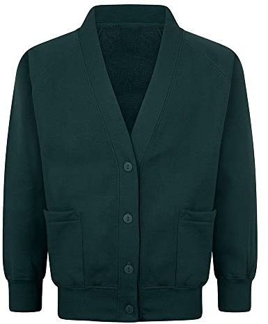 Invading Cardigan in pile per ragazze, a maniche lunghe, con chiusura a bottone, da 3 a 16 anni, Verde bottiglia, 3-4 Anni