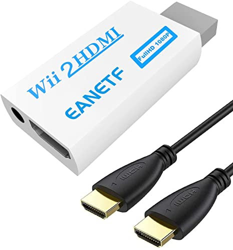 Eanetf Convertidor Wii a HDMI, Wii a HDMI 1080P con cable HDMI de alta velocidad de 5 pies Wii2 Adaptador HDMI Salida de vídeo y audio con audio Jack de 3,5 mm, compatible con todas las pantallas Wii