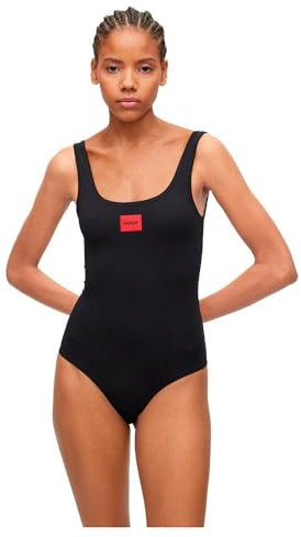 HUGO Damen BODYSUIT RED LABEL Ärmelloser Body aus Stretch-Baumwolle mit rotem Logo-Etikett Schwarz M