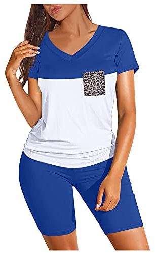 KEERADS Conjunto de pantalones cortos deportivos de entrenamiento con cuello en V para mujer Gadget de alta tecnología (azul, L)