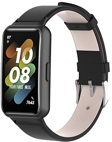 BoLuo Bracelet de Montre pour Huawei Band 7, Cuir Véritable Bracelets de Montre Armband Strap Bande Remplacement avec fermoir Sangle pour Huawei Band 7 Watch Accessories (noir)