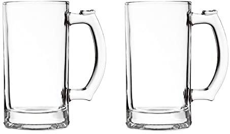 TUSAPAM Heavy Beer Mugs Set, 16oz Glass Mugs With Handle, Beer Glasses For Freezer, 500ml Beer Drinking Glasses, Traditional Stein For Bar, Alcohol, Beverages,Coffee, Teas, Set of 2