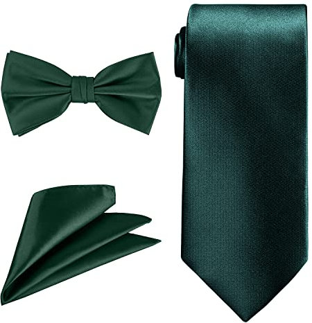 Trimming Shop Ensemble de cravates pour homme, nœud papillon, cravate avec mouchoir pour tenue décontractée et formelle, mariage, bal de fin d'année, vert foncé, taille unique
