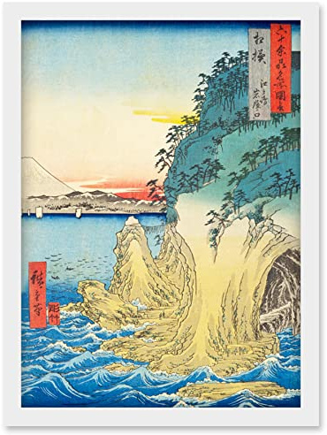 Artery8 Enoshima, The Entrance to the Caves Sagami Province Utagawa Hiroshige Japanese Woodblock Artwork Framed Wall Art Print A4