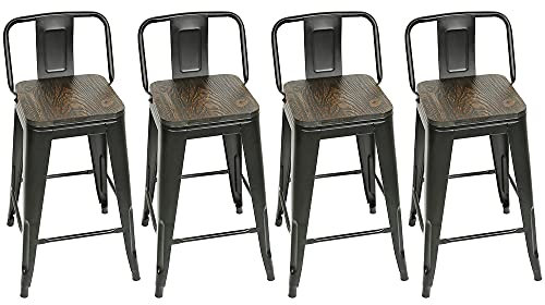 Belfoyer Vintage High Barhocker mit Sitz (abnehmbare Rückenlehne), Barhocker aus Metall im Industriestil für Restaurants, Bars, Außenbereich, Schwarz (schwarz, 4er-Set)