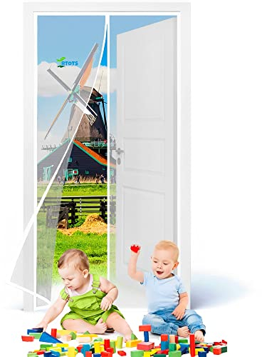 Insektenschutzrollo Fliegengitter für Fenster, 235 x 185 cm Fliegengitter Magnet Tur Selbstbausatz Automatisches Schließen【Weiß】
