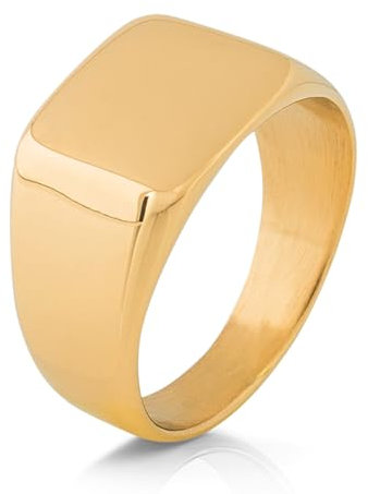 Akitsune Solida Ring | Rechteckiger Design-Ring Frauen Herren Edelstahl Elegant Luxus Premium Minimalistisch Siegel - Gold - US 12