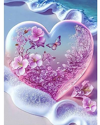 MXJSUA Diamond Painting Diamant Painting Bilder Strandrosa Liebe Diamond Painting Erwachsene Full Diamant Bilder Kinder Stickerei Set Kreuzstich Bilder Wall Room Home Decoration 30x40cm