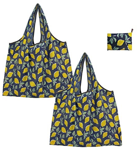 Generic Einkauftasche, 2x Faltbare, Umweltfreundliche, Waschbare Einkaufstüten, Tragbare Mini Maxi Shopper, Yellow, 40 x 45 cm, 50 x 40 cm, Unisex-Erwachsene
