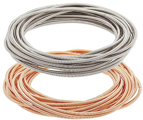 BENECREAT 32Pcs 2 Colori 58mm Bracciali con Corde per Chitarra, Braccialetti A Molla in Oro Chiaro Platino Braccialetti Minimalisti Bracciale A Strati di Filo Flessibile per Indossarlo