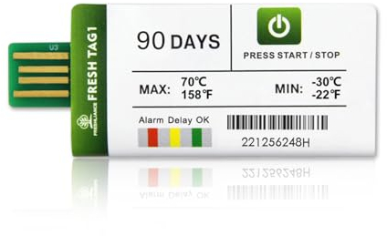 Freshliance USB Temperatur Datenlogger mit 30000 Messwerte, Einweg Temperaturschreiber mit PDF CSV Berichten, hohe Genauigkeit 90 Tage 1 Packung einmalig Kühlkette, Fresh Tag 1