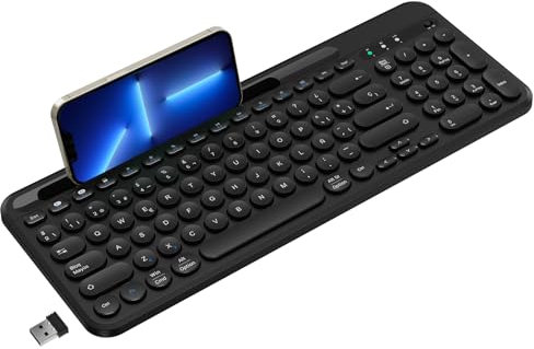 cimetech Teclado Inalámbrico, Teclado Bluetooth & 2.4G, Diseño Español con 3 Canales Multi-Dispositivo para iOS, Android, Windows, Smartphone (Negro)