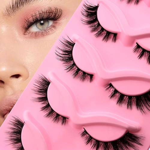 3D Falsche Wimpern Katzenauge, Cat-Eye Natürliche Künstliche Wimpern Extensions Set, Fox Eye Künstliche Wimpern Natürlich Look, 5 Paare Wiederverwendbar Handgemachte Leichte Faux Mink Wimpern(2-11)