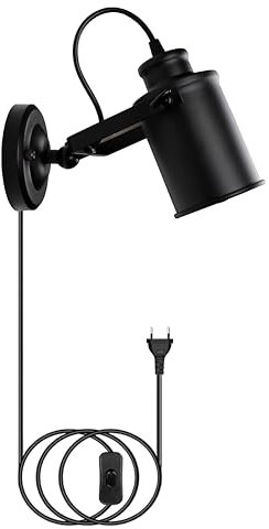 ASCELINA Wall Spotlights Industrial Wall Light with Switch Adjustable Black Metal E27 Lamp Base Bedroom Corridor Interior Home Decoration Wall Lamp
