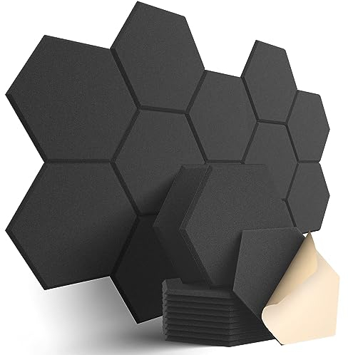 KAYBTNT Hexagon Akustikpaneele - 30 x 26 x 1 cm Selbstklebend Schallschutzplatten. Hoher Dichte Akustikplatten für Wand Decken Holz & Tür. Schallabsorber Akustikpanel,Schwarz,12 Pack