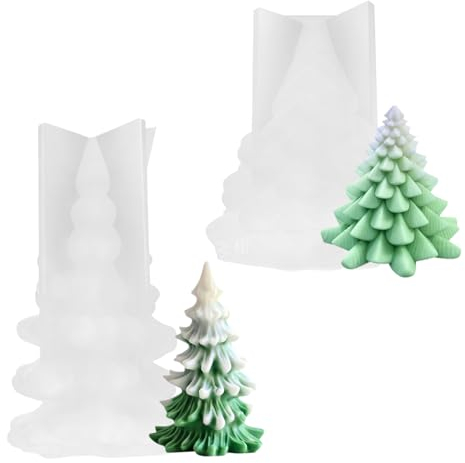 Dedjgoo 2Pcs Christmas Tree Candle Mould, Christmas Silicone Moulds for Candle Making Soap Aromatherapy Xmas Tree Epoxy Resin Candy Chocolate Fondant (3D Christmas Tree)