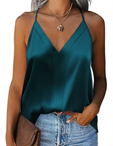 Zeagoo Canotta da Donna in Raso Verde Estive Tank Top Scollo a V Sexy Canottiera con Spalline Sottili, M