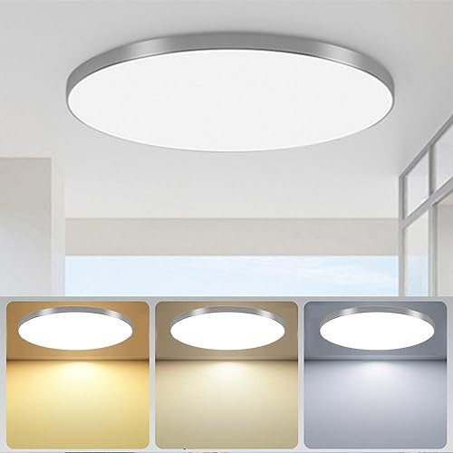 Mengjay Plafon LED Techo Cocina,Ultra Delgado Downlight LED Techo,3000k-6500k Moderno Plafón Plano Redondo para Dormitorio Cocina Salon Baño Comedor Pasillo (40W, Plata)